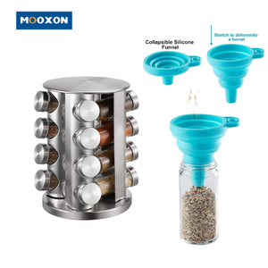 16 Glass Jars Spice Rack Metal Rotatable Seasoning Holder With Label And Funnel