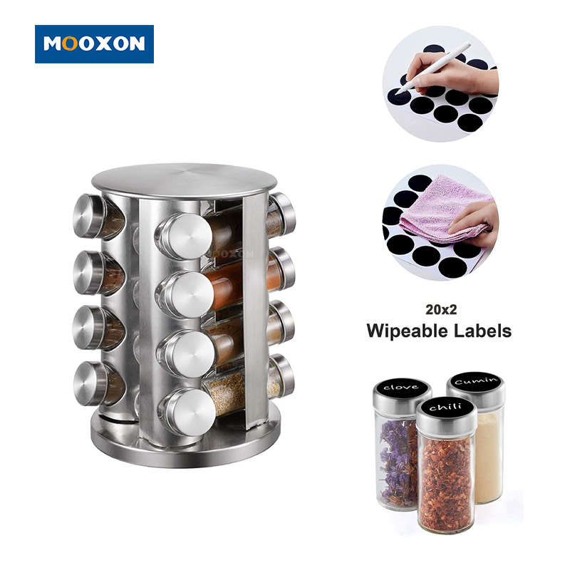 16 Glass Jars Spice Rack Metal Rotatable Seasoning Holder With Label And Funnel