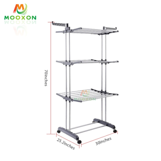 3 Layers Standing Type Multifunctional Foldable Laundry Hanging Clothes Storage Holders Racks 