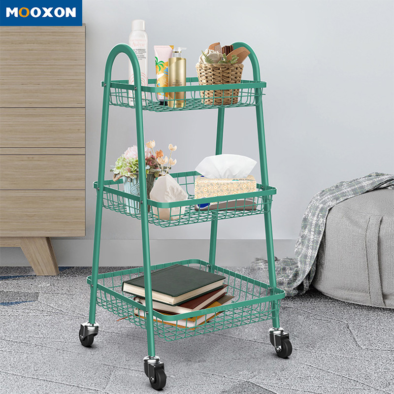 Multi-Layer Kitchen Stationery Rolling Metal Storage Cart Floor Shelf Trolley With Wheels