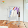 Easy To Install Adjustable Home Double Pole Clothes Rack Display With Wheels