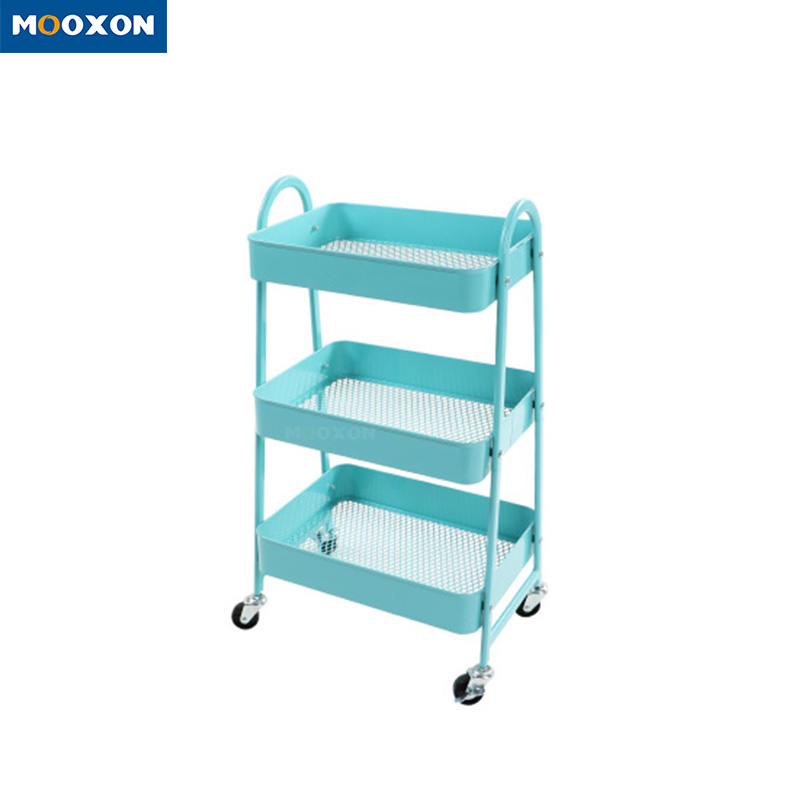 Space Save 3Tiers Metal Utility Cart Home Storage Rack Movable Wheeled Trolley