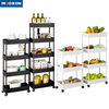 Metal Home 3/4/5 Tiers Book Shelf Trolley Cart Rack Kitchen Vegetable Fruit Storage Rack With Wheels 