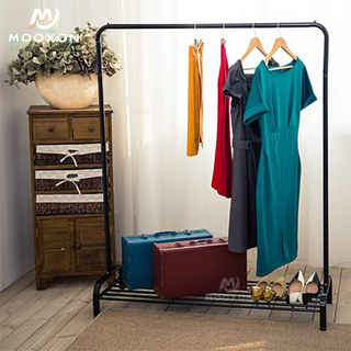 Garment Rack Free-Standing Clothes Shelf Top Rod Lower Storage Organizer Coat Hanger 