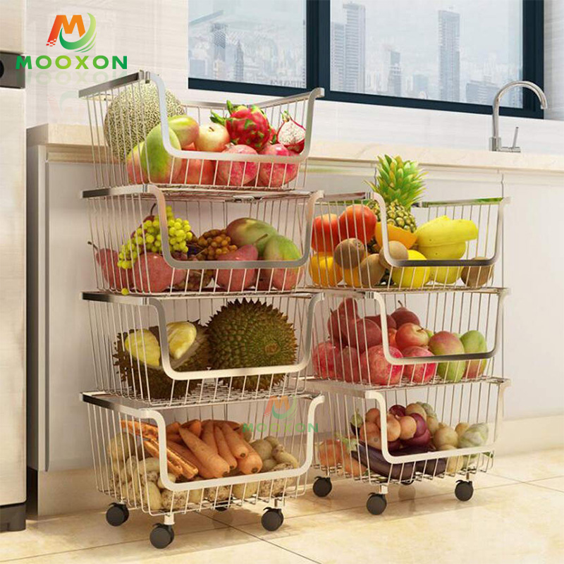 Kitchen Trolley Vegetable Rack Storage Baskets Rolling Bathroom Moveable Organizer Cart 