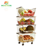 Open Front 3 Tier Rolling Utility Cart Rack Wire Stackable Basket For Vegetables Fruit Storage