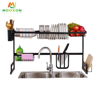 Home Organizer New 2 Tier 79cm Stainless Steel Black Over The Sink Drying Dish Racks