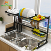 Wholesale 2 Tier Eco-friendly 91cm Stainless Steel Tableware Kitchen Drying Dish Rack With Drainer